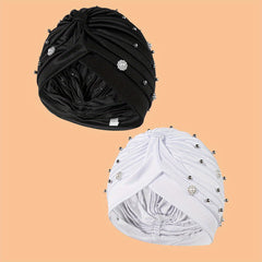 2pcs Faux Pearl Flower Turban Cap Head Scarf Chemo Hat