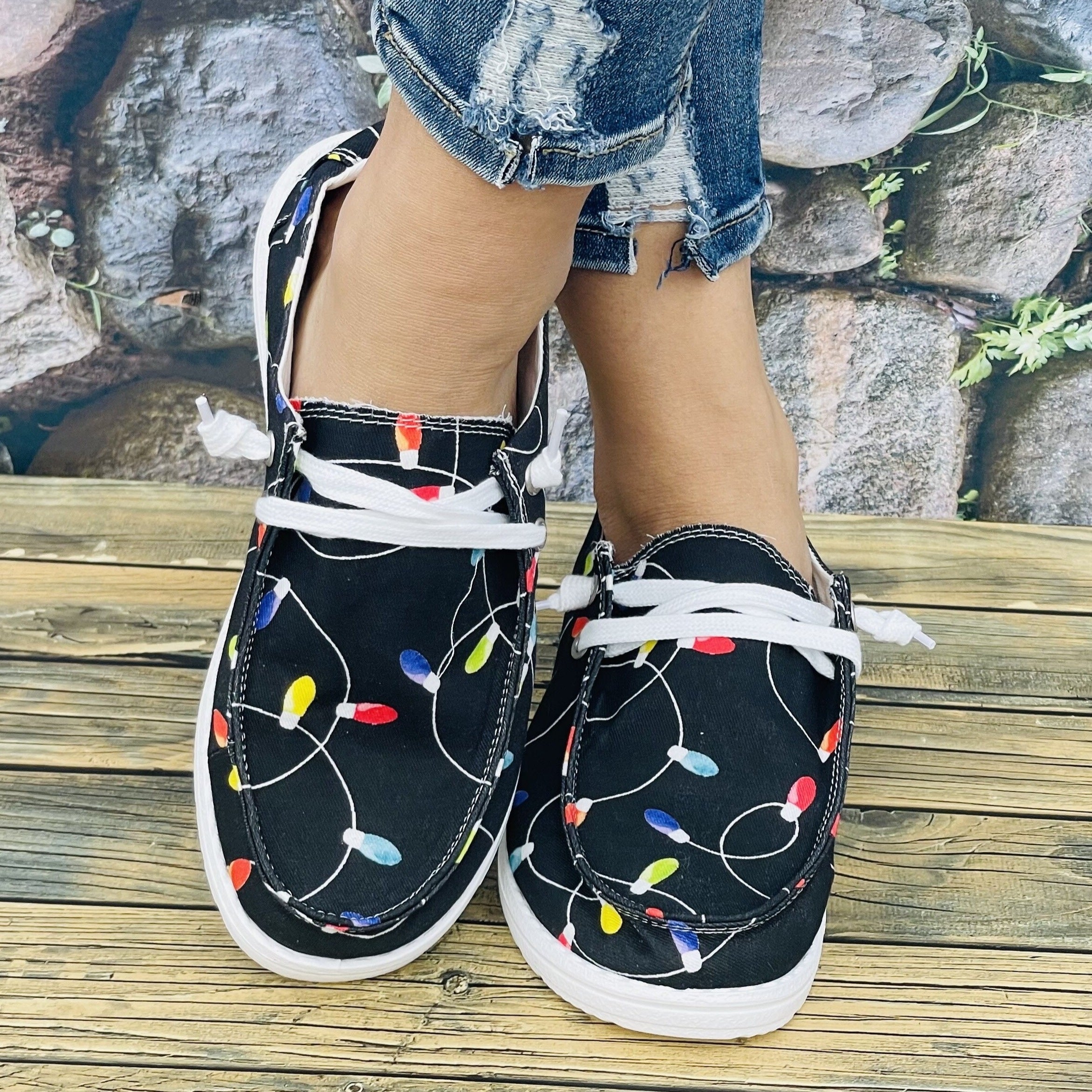 Women's Christmas Lights Pattern Sports Shoes Lightweight Walking Shoes
