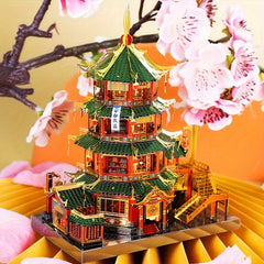 MU 3D Metal Puzzle Chinese Street View Building DIY Kit Green Golden Gift