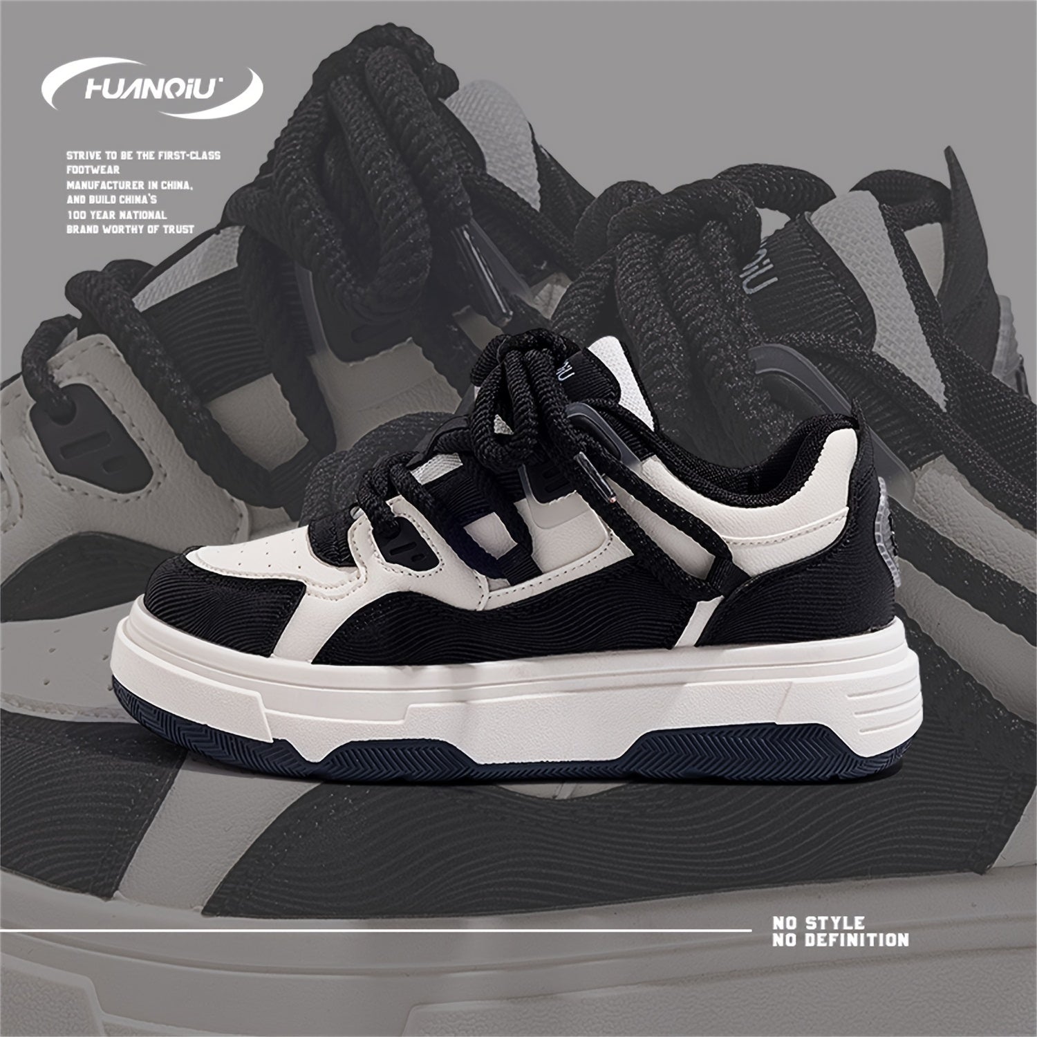 HUANQIU Lace-up Low Casual Skate Shoes Platform Outdoor Sneakers