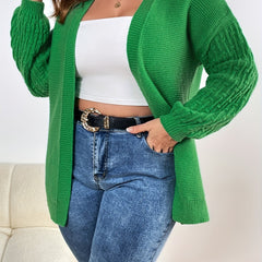 Plus Size Solid Lantern Sleeve Open Front Cardigan