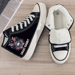 Crazy Rabbit Print Plush Lined Thermal Chunky Canvas Sneakers
