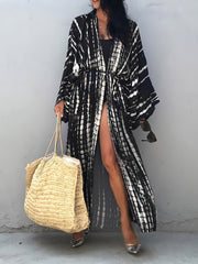 Tie Dye Batwing Sleeve Beach Cover Up With Belt