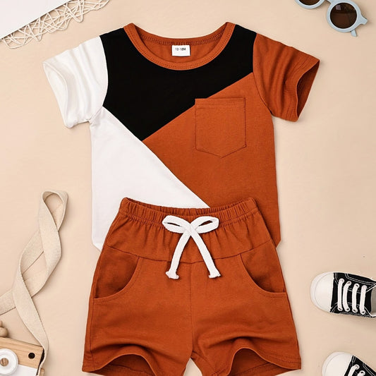 Toddler Boys Block T-shirt & Shorts Set for Summer Holiday