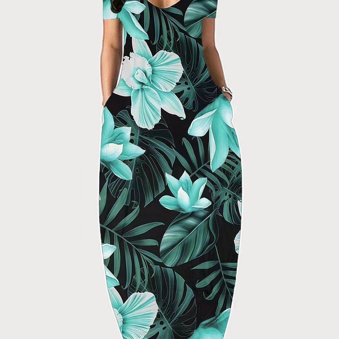Women's Plus Floral Maxi Dress with Pockets