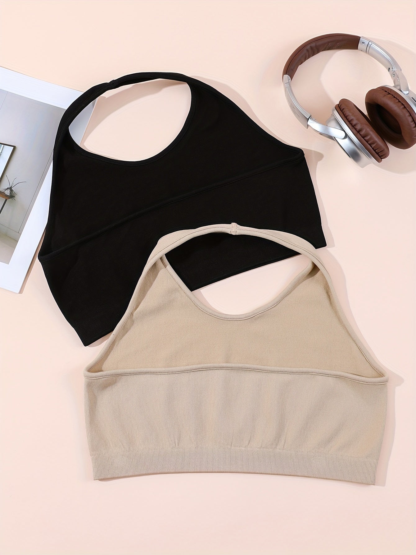 Ribbed Halter Neck Tank Top for Yoga Fitness