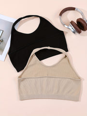 Ribbed Halter Neck Tank Top for Yoga Fitness