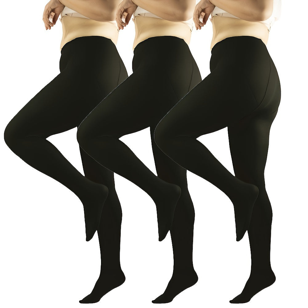 3-Pair Plus Size Casual Pantyhose Set for Women's Soft Semi Opaque Tights