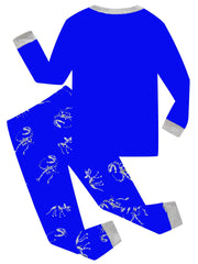 2pcs Dino Skeleton Print Kid's Pajama Set Reflective Pattern Comfy PJ