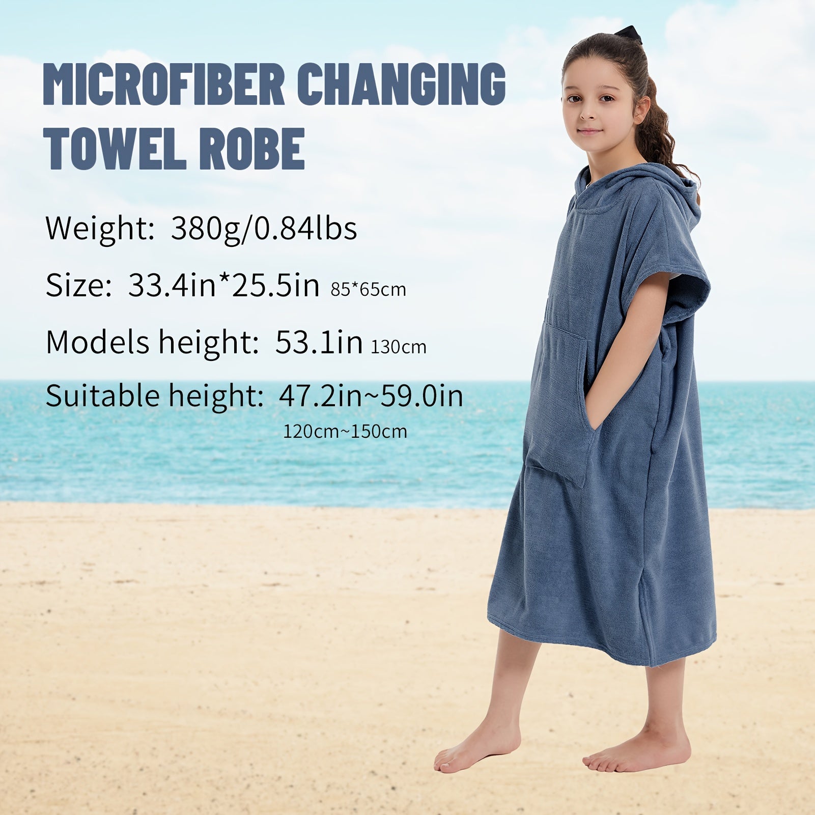 Kid's Changing Towel Robe Absorbent Quick Dry Surf Poncho Microfiber Bath Towels