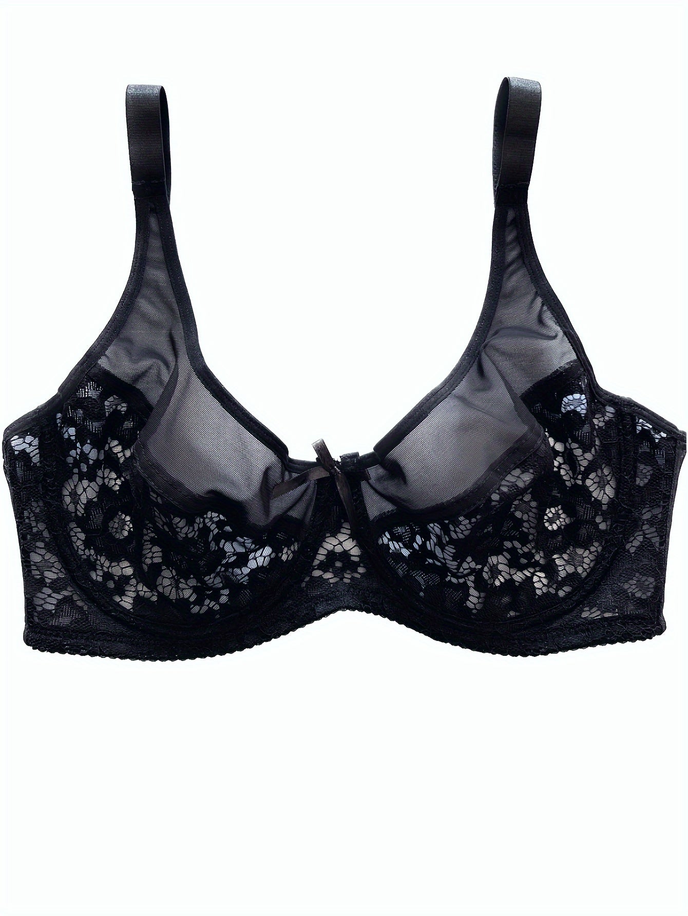 Sexy Bra Women's Plus Contrast Lace Underwire Mini Bow Detail Bra