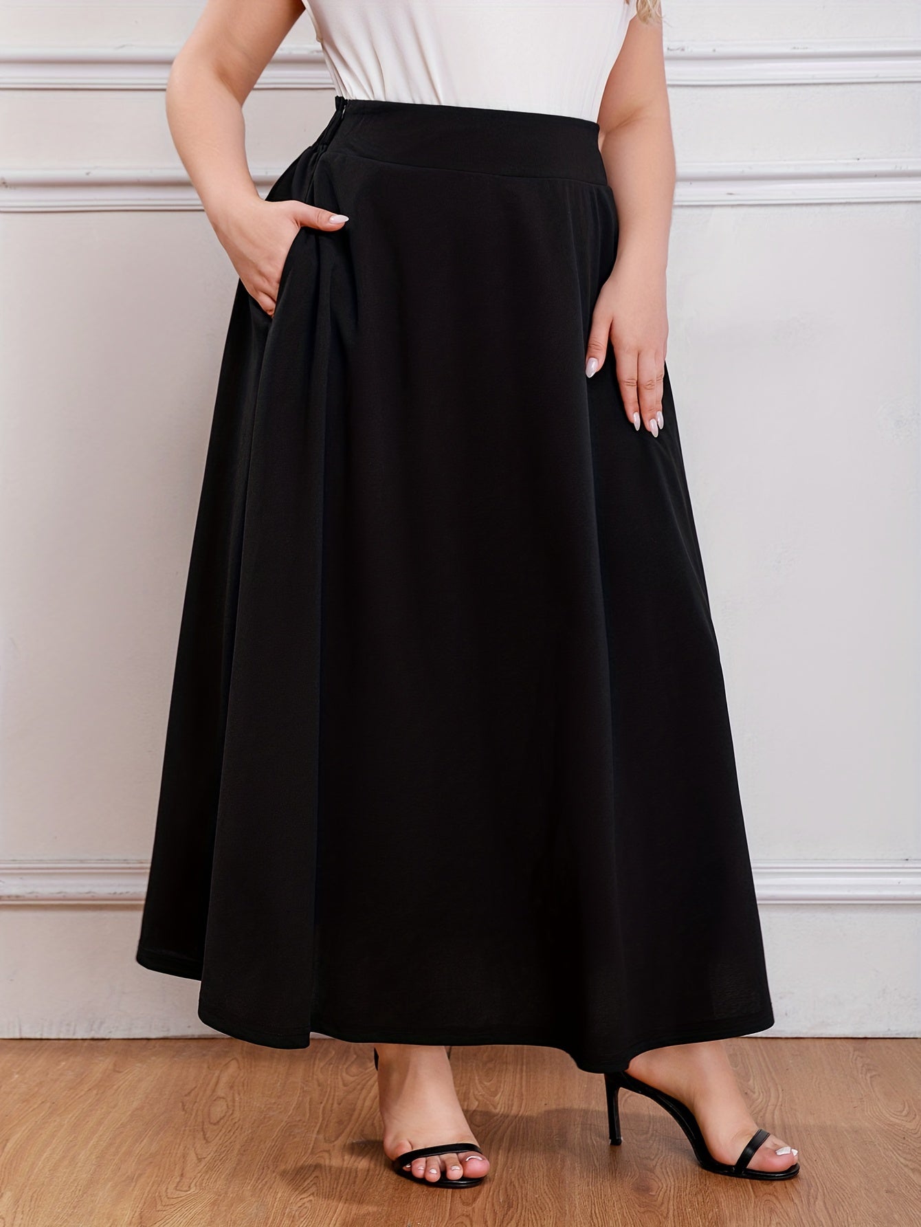 Solid High Rise Maxi Skirt with Pockets