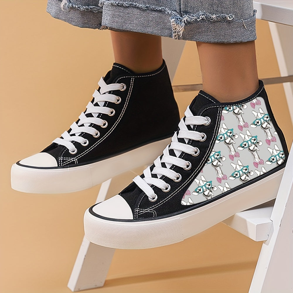 Giraffe Glasses High Top Canvas Shoes - Lightweight & Durable