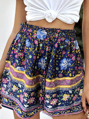Floral Print Ruffle Trim Shorts - Boho Style for Women