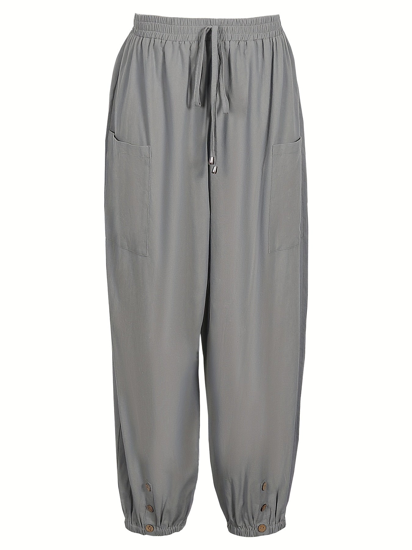 Solid Drawstring Cropped Pants Casual Elastic Waist Pants