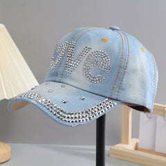 Love Rhinestone Baseball Cap Denim Sun Hat Studded Lightweight