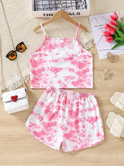 Girls Tie Dye Shorts Suit Graphic Cami Top & Shorts Set Kids Clothes