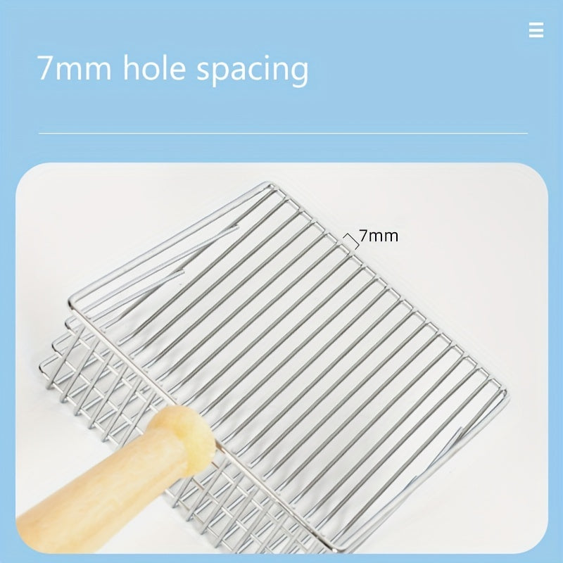 Large Silvery Wooden Handle Cat Litter Scoop for Pet Waste Cleaning