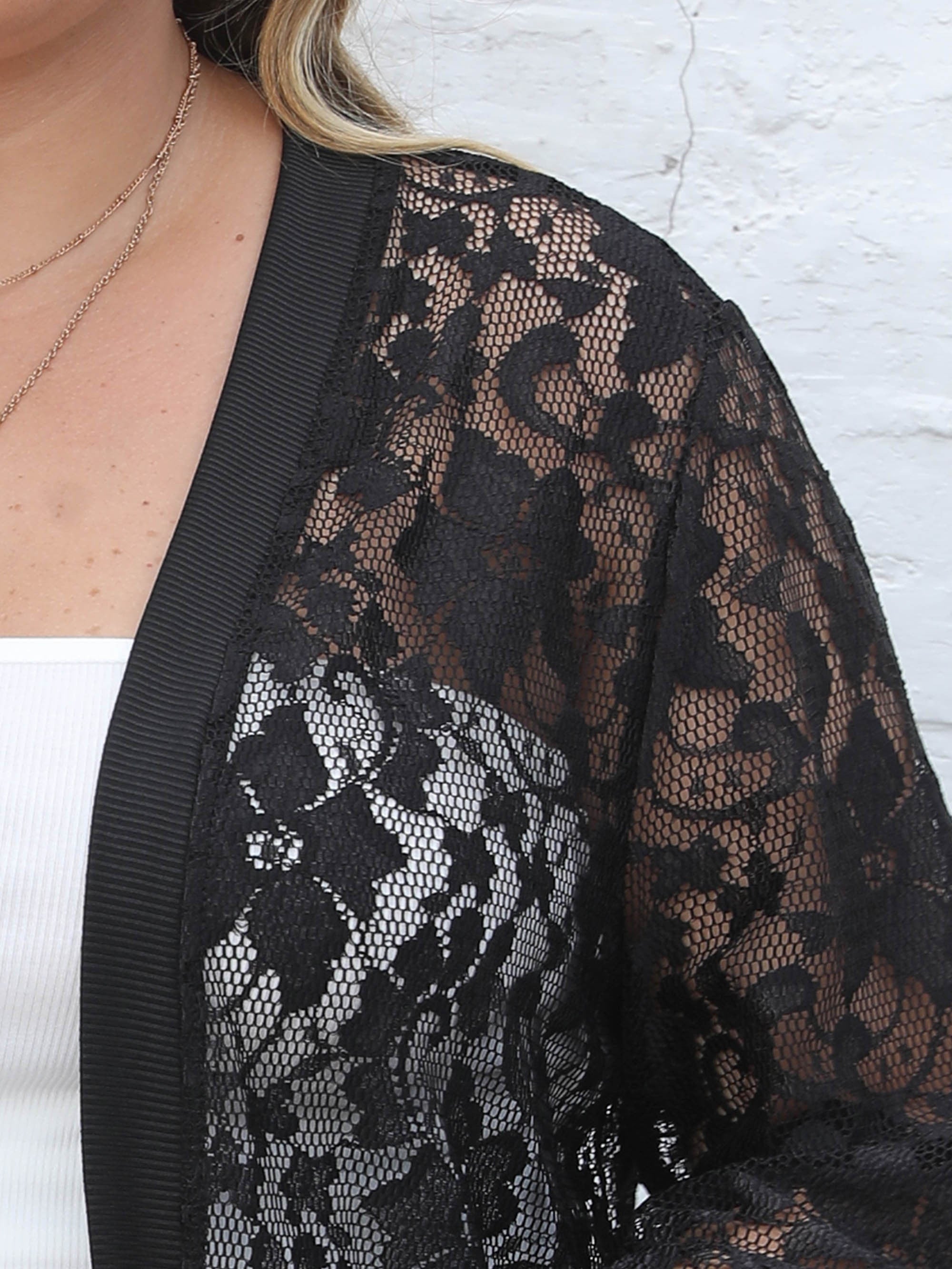 Cardigan Women's Plus Contrast Lace Long Sleeve Open Front Cover Up
