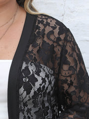 Cardigan Women's Plus Contrast Lace Long Sleeve Open Front Cover Up