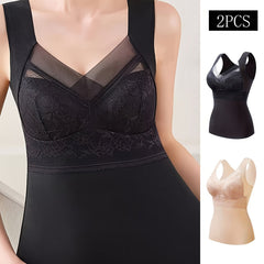 2pcs Lace V Neck Tank Tops Sleeveless Thermal Underwear