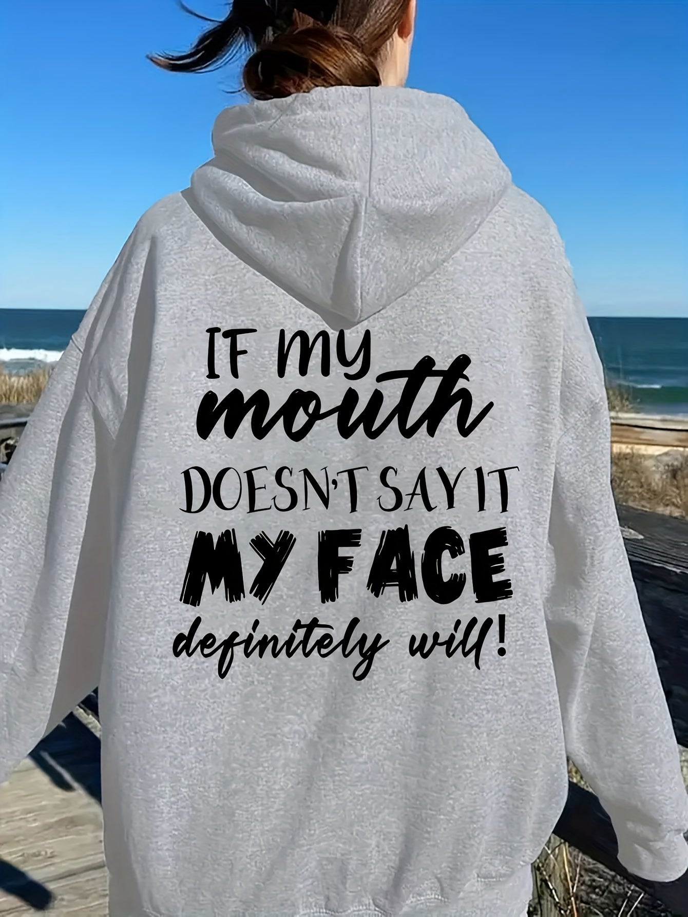 Graphic Print Drawstring Loose Hoodie Long Sleeve Sweatshirt