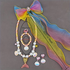Mermaid Jewelry Set - Shell Beaded Necklace, Bracelet, Earrings, Rings