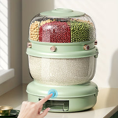 Rotating Double layer Rice Bucket Large Capacity Cereal Container