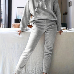 Sporty Outfit Set: Solid Half Button Hoodie & Joggers Two Piece Set