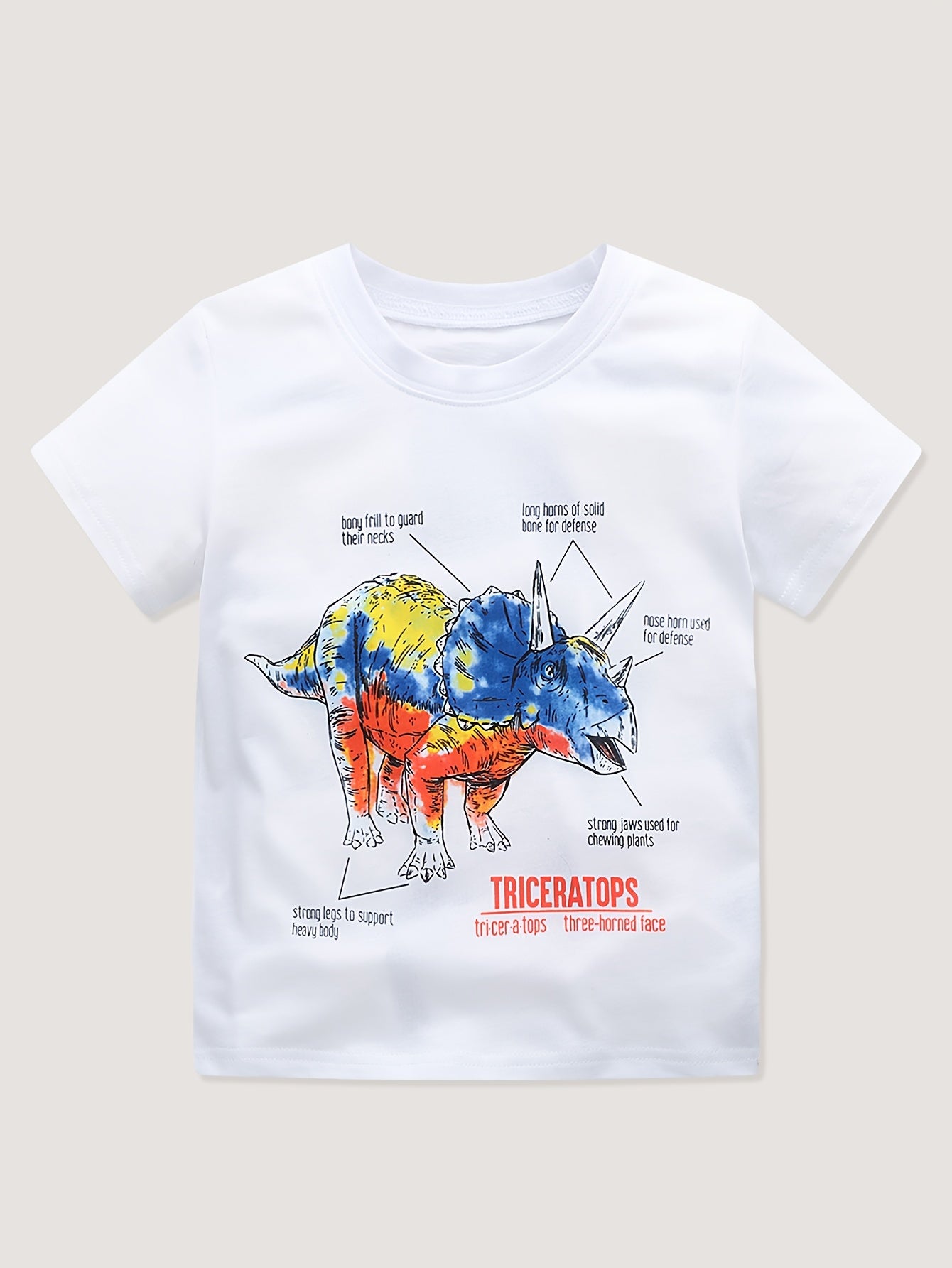 Boys Colorful Triceratops Painting Print T-shirt Kids Cotton Tee Top For Summer