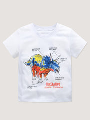 Boys Colorful Triceratops Painting Print T-shirt Kids Cotton Tee Top For Summer