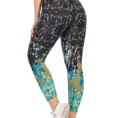 Random Print Yoga Sports Leggings With Pocket Women's Plus Size