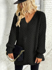 Solid Knit Sweater V Neck Long Sleeve Solid Sweater Women's Clothing