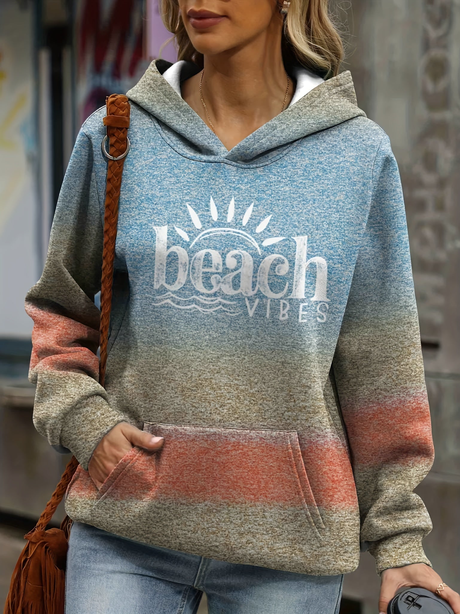 Tie Dye Letter Print Hoodie Long Sleeve Sweatshirt