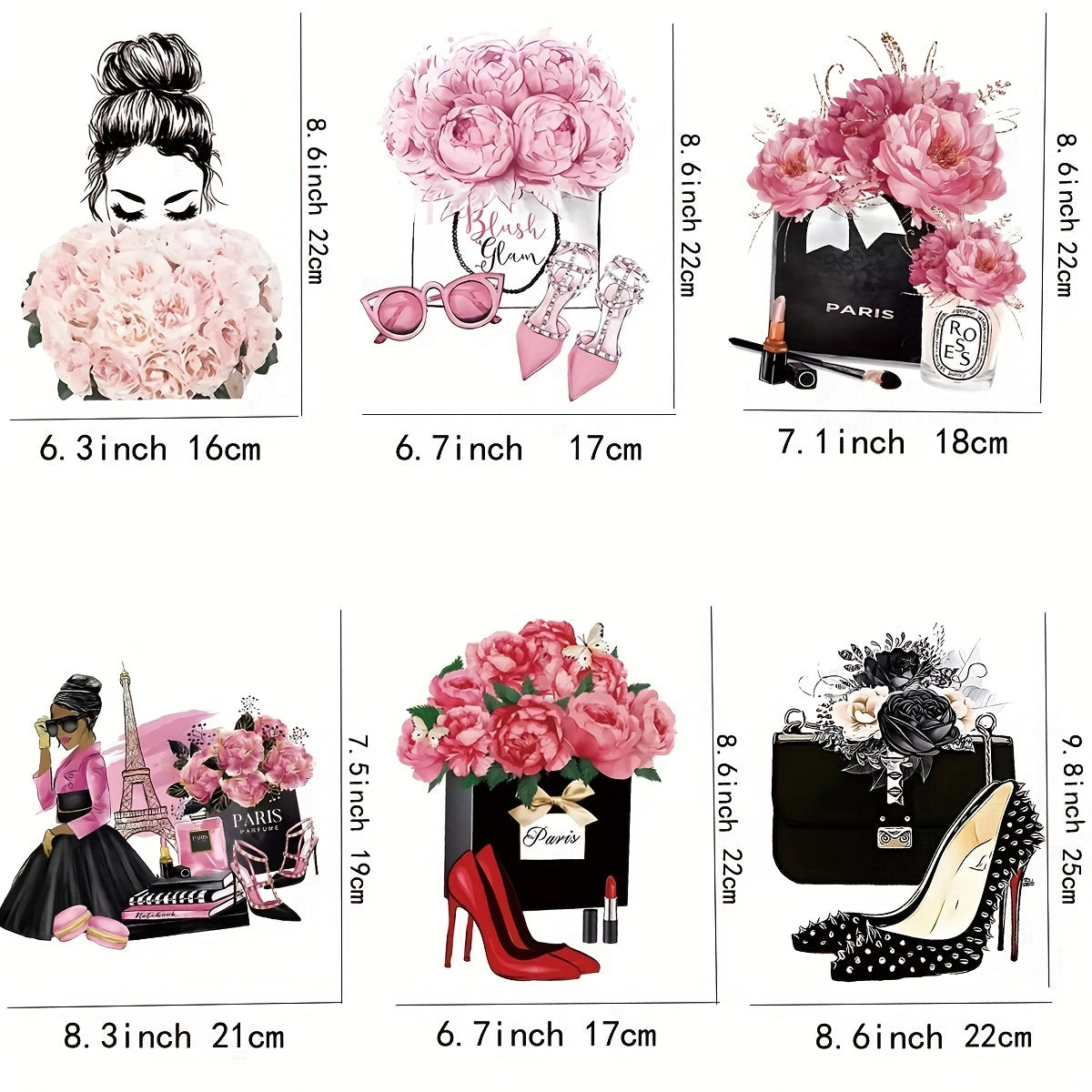 6pcs High Heel Iron On Transfer Clothing DIY Heat Sticker Flower Patch