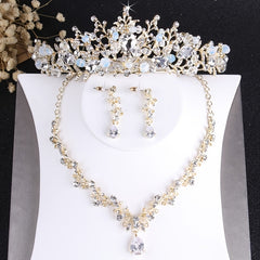 Baroque Crystal Bridal Jewelry Set Vintage Rhinestone Tiara Necklace Earring