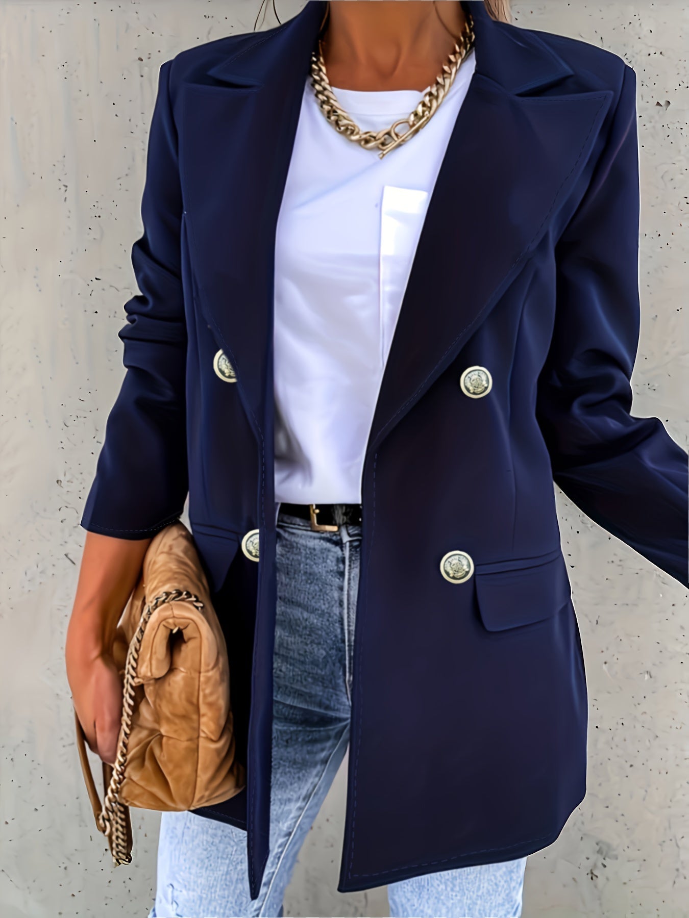 Basic Blazer Women's Plus Solid Button Long Sleeve Lapel Collar Blazer