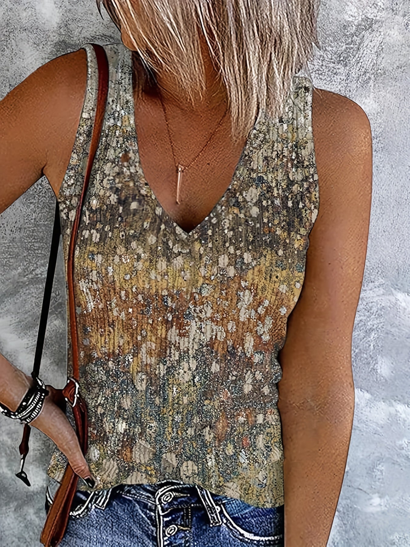 Summer Allover Print V Neck Tank Top for Women
