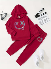 Boys 2pcs Hoodie & Pants Reflective Print Crew Neck Pullover Top
