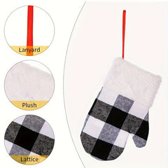 2pcs Christmas Hanging Gloves Plaid Small Gloves Christmas Tree Ornament