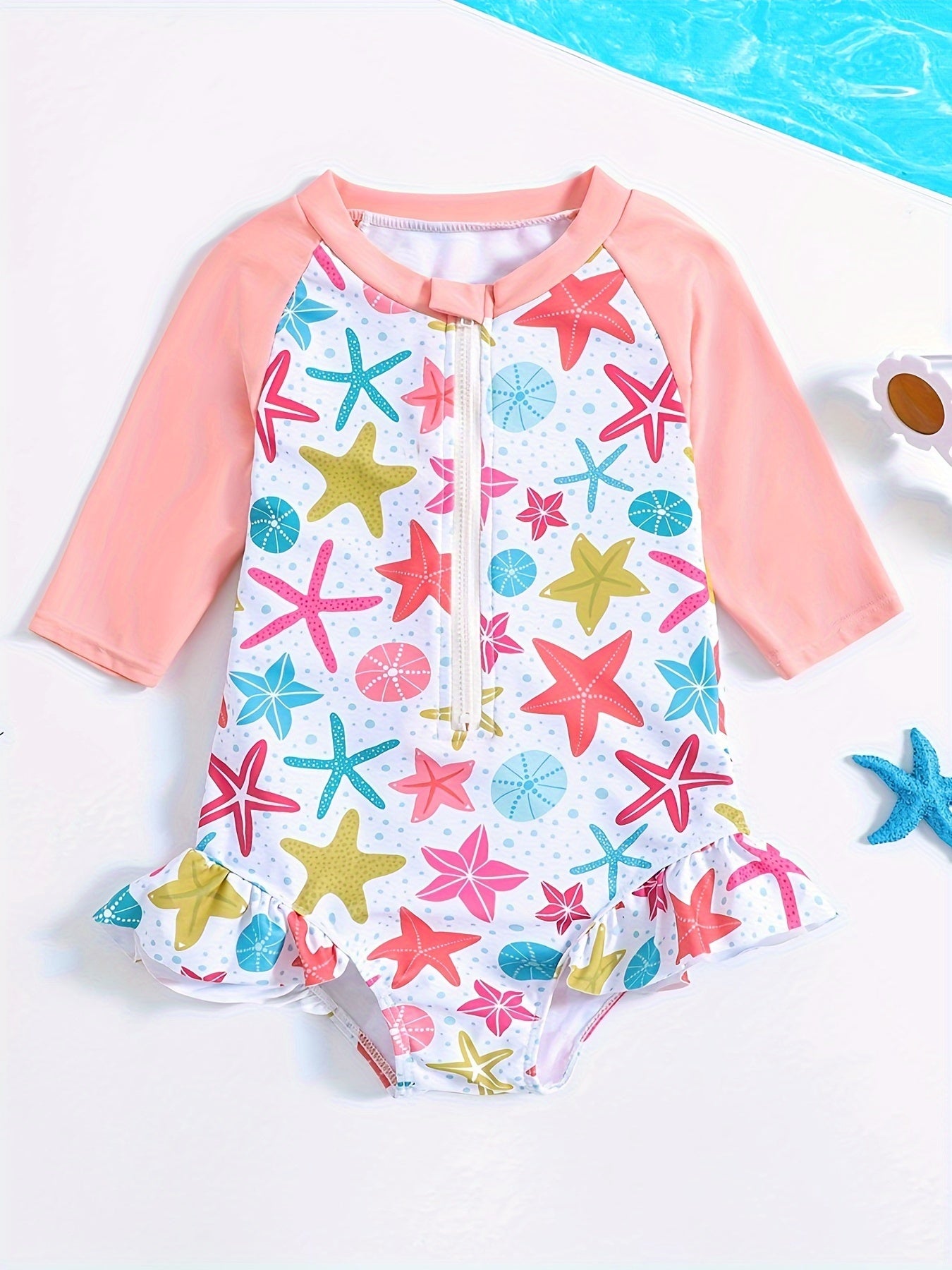 Girls' Cartoon Rabbit Zip Up Swimsuit & Bathing Suit