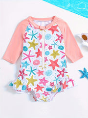 Girls' Cartoon Rabbit Zip Up Swimsuit & Bathing Suit