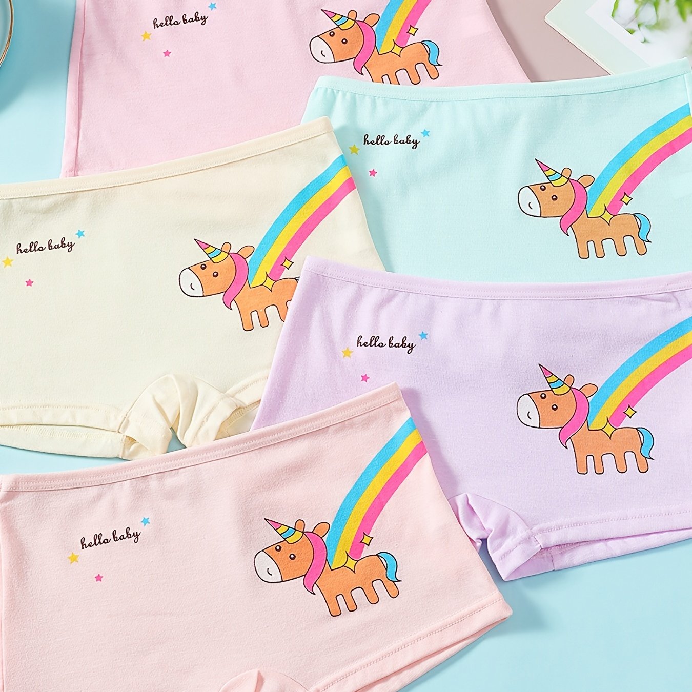 5pcs Unicorn Printed Boxer Shorts Girls Comfy Stretch Panties