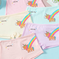 5pcs Unicorn Printed Boxer Shorts Girls Comfy Stretch Panties