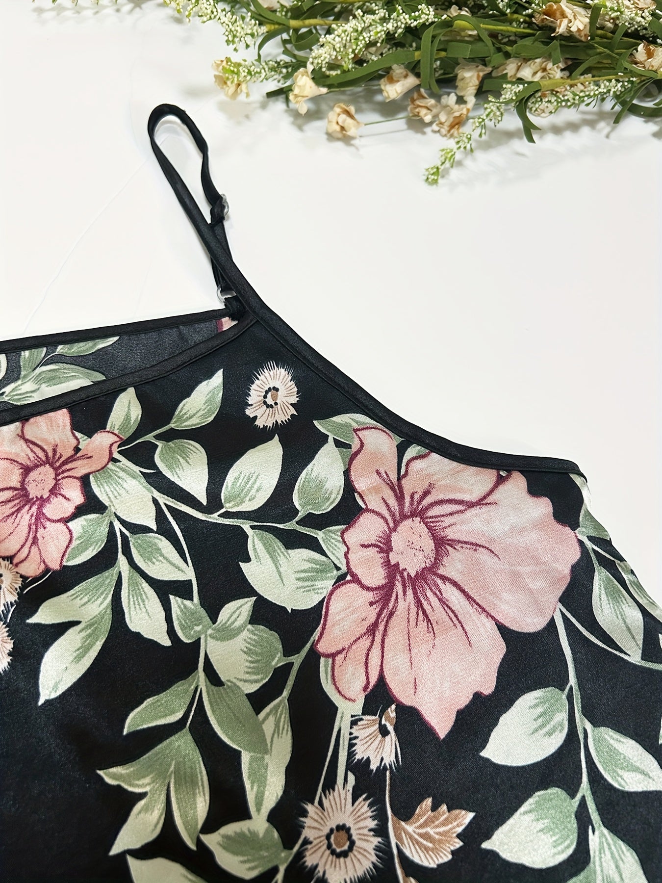Floral Print Pajama Set Satin Cami Top & Shorts