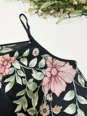 Floral Print Pajama Set Satin Cami Top & Shorts