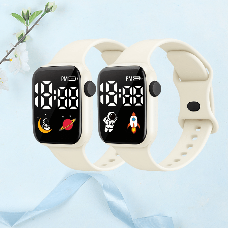 2pcs Square Electronic Watch Set for Students Lightweight Durable Case
