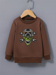 Boys Sweatshirt Helmet Skull Print Long Sleeve Pullover Top