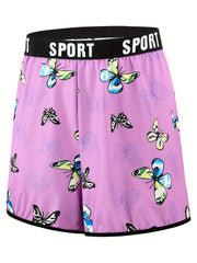 Butterfly Print Pajama Shorts with Letter Tape