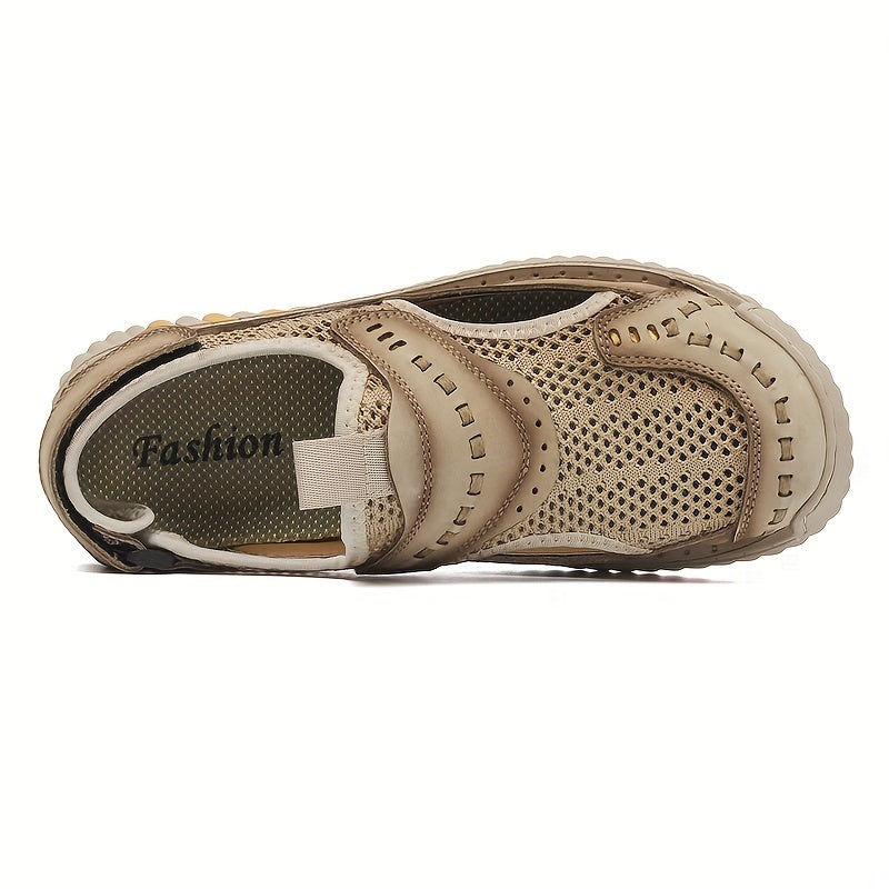 EXSHERO Men's Leather Sandals Durable Outdoor Hiking Beach Water Shoes